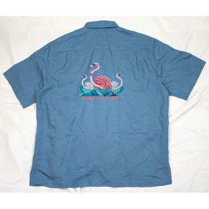SOLD Caribbean Men's Hawaiian Embroidered Short Sleeve Button Shirt Size Large
